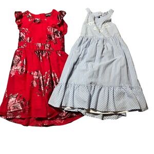 Dress Bundle Girls Size 6  Floral Ruffle Sleeve Blue Stripe Bow Summer Holiday